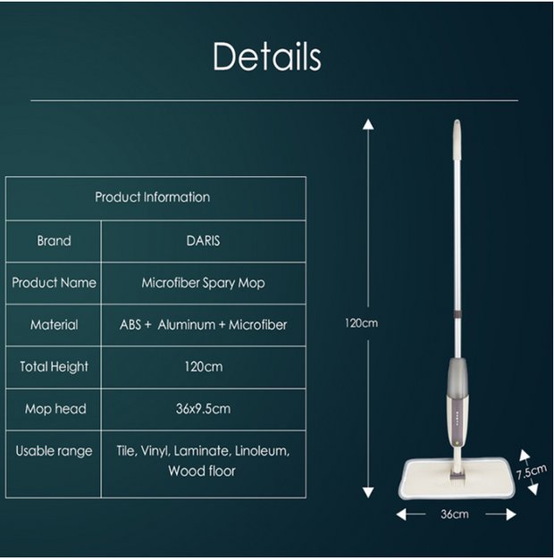 Spray Floor Mop with Reusable Microfiber Pads 360 Degree Handle Mop for Home Kitchen Laminate Wood Ceramic Tiles Floor Cleaning - FloorCleaningSolution