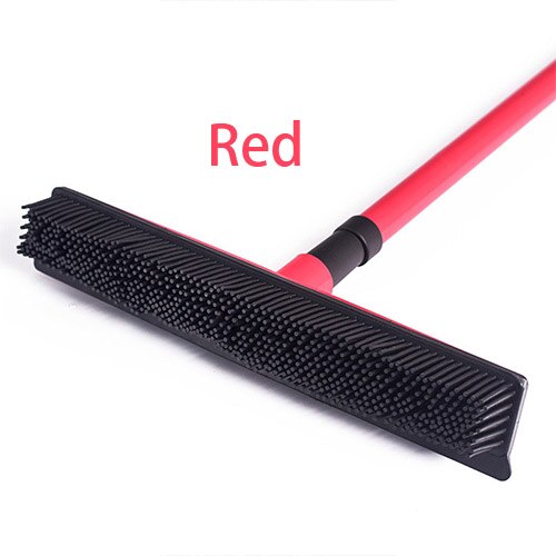 Long Push Broom Rubber Bristles Sweeper Squeegee Scratch Free Bristle Broom for Pet Cat Dog Hair Carpet Hardwood Windows Clean - FloorCleaningSolution