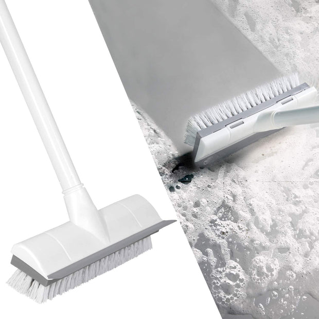 Floor Scrub Brush with Long Handle 50”, Adjustable Stainless Metal Handle, Scrubber with Stiff Bristles for Cleaning Tile - FloorCleaningSolution