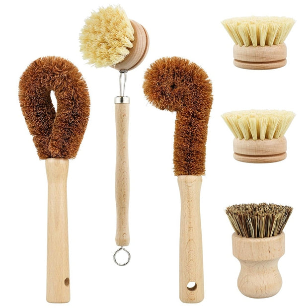 Plant Based Cleaning Brush Set, 6 Piece for Vegetable, and Kitchen Dish Cleaning, Zero Waste & Biodegradable Kitchen Brushes - FloorCleaningSolution